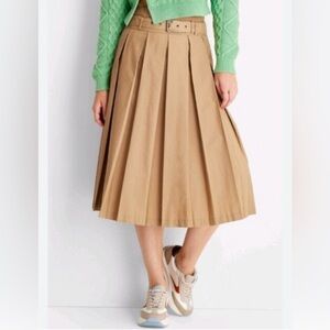 Women's Belt Buckle Pleated Midi Skirt - Future Collective Reese Blutstein Tan